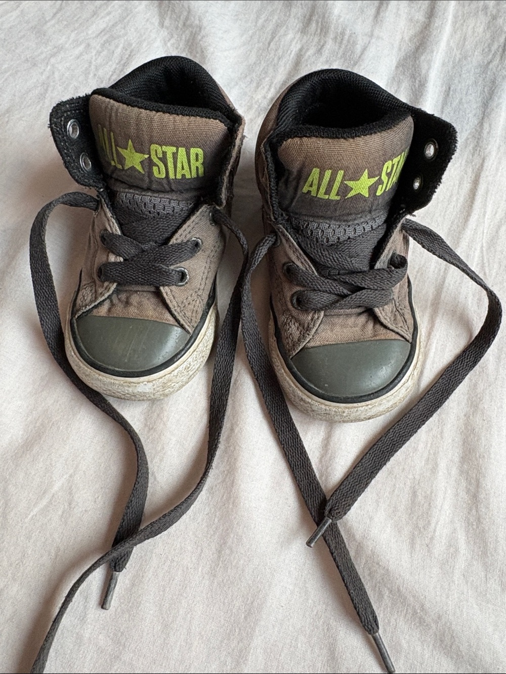 Converse Kids Brown/Gray High-Top Sneakers with Lime Logo